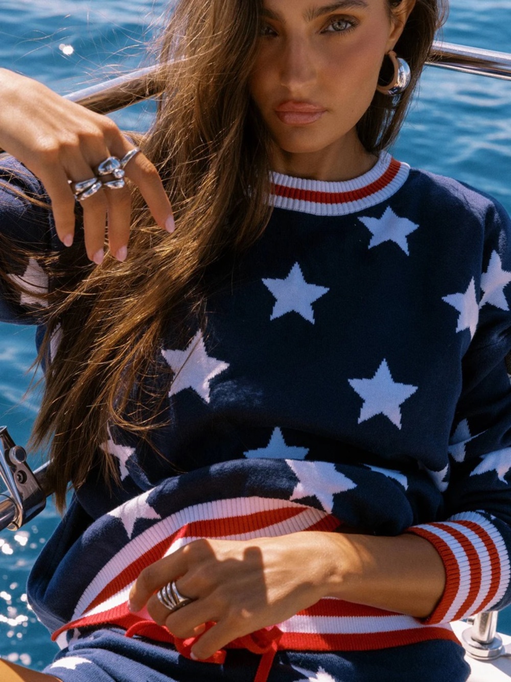 Beach Riot Navy Star Sweater & Shorts Set Nautical Size S - Picture 2 of 4